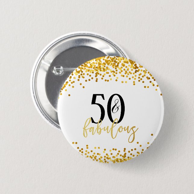 Modern Gold 50 & Fabulous Birthday Confetti Button (Front & Back)