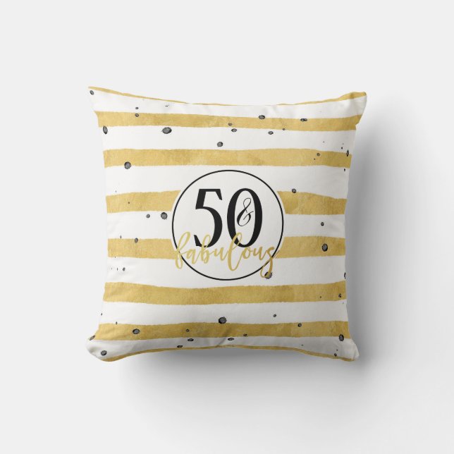 Modern Gold 50 & Fabulous Birthday Confetti Pillow (Front)