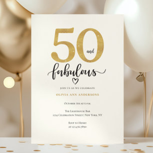 Modern Gold 50 Fabulous Birthday Invitation