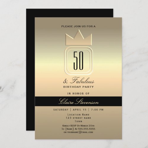 Modern Gold 50th Birthday Invitation