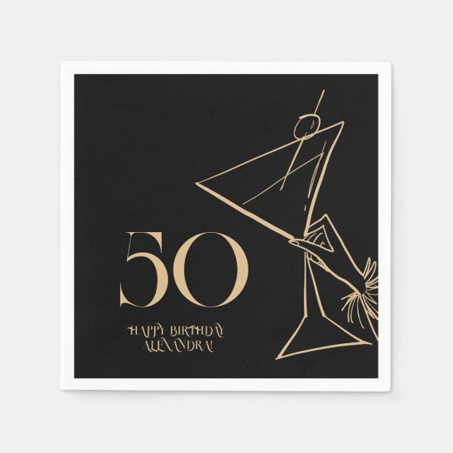 Modern Gold 50th Birthday Napkins (Front)