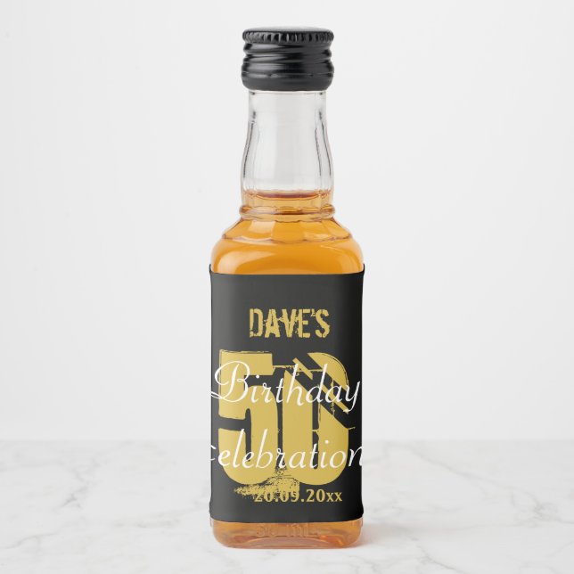 Modern Gold 50th Birthday Party Mini Liquor Favor Bottle Label (Front)