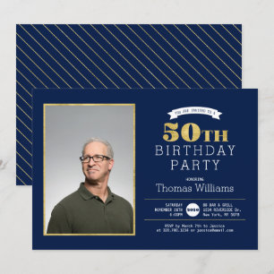 Modern Gold 50th Birthday Party Photo Invitation