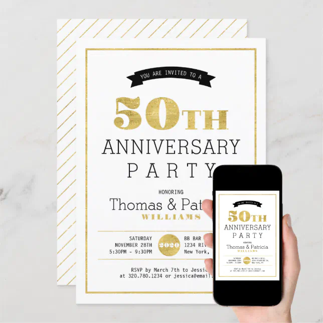 Modern Gold 50th Wedding Anniversary Invitation | Zazzle