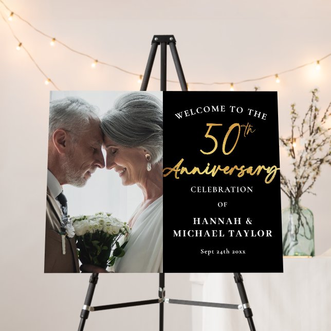 Modern Gold 50th Wedding Anniversary Welcome Foam Board (In Situ (Stand))