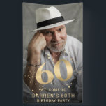 Modern Gold 60th Photo Birthday Welcome Party Banner<br><div class="desc">Modern Gold 60th Photo Birthday Welcome Party Banner</div>