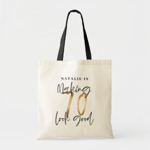 Modern gold 70th birthday personalized chic tote bag