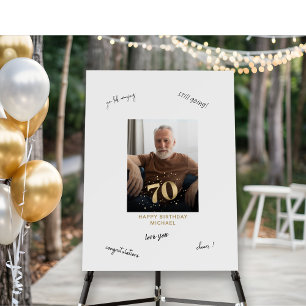 Modern Gold 70th Photo Birthday Guest Book Sign In