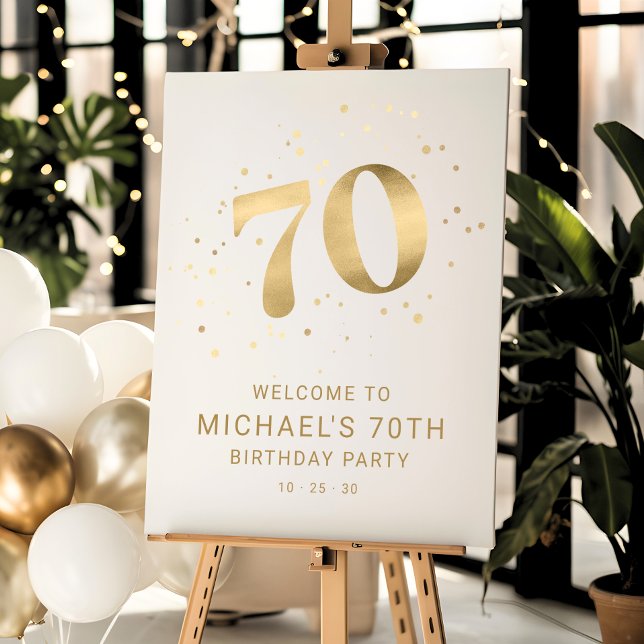 Modern Gold 70th Seventy Birthday Welcome Party  Foam Board (Creator Uploaded)