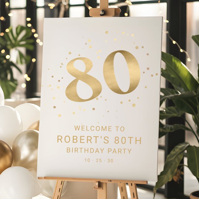 Modern Gold 80th Eighty Birthday Welcome Party  Foam Board (Creator Uploaded)