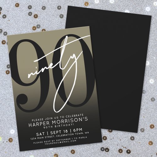 Modern Gold 90th Birthday Party Invitation