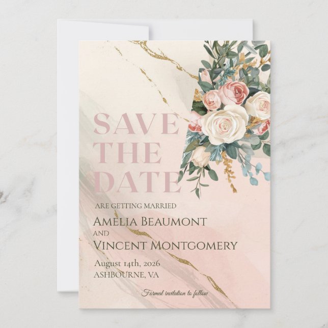 Modern Gold Abstract Floral Save the Date Wedding (Front)