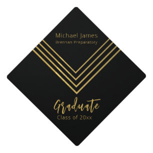 Modern Gold Abstract Lines Graduation Cap Topper