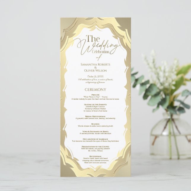Modern Gold Abstract Wedding Program (Standing Front)