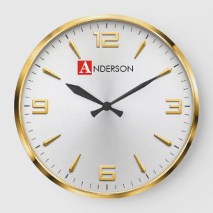 Modern Gold Accent Luxury White & Gold Minimalist Large Clock