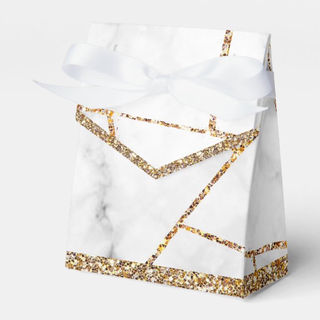 Modern  Gold Agate Geode Monogram Favor Boxes (Front Side)