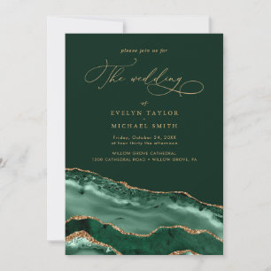 Modern Gold Agate green wedding Invitation