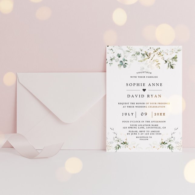 Modern Gold Airy Watercolour Greenery Wedding  Invitation (Creator Uploaded)