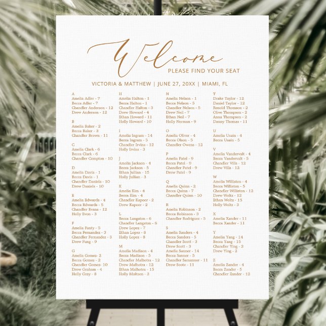 Modern Gold Alphabetical Wedding Seating Chart Foam Board (Creator Uploaded)