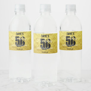 Modern Gold and Black 50th Any Age Birthday Water Bottle Label