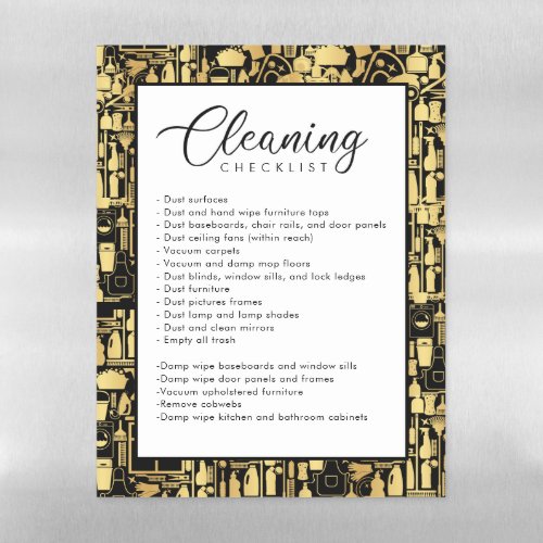 Modern Gold And Black Cleaning Checklist Magnetic Dry Erase Sheet