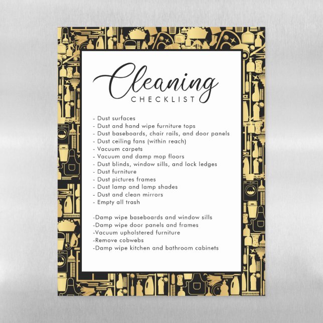Modern Gold And Black Cleaning Checklist Magnetic Dry Erase Sheet (Vertical)