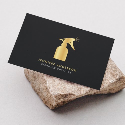 Modern Gold And Black Cleaning Services Business Card