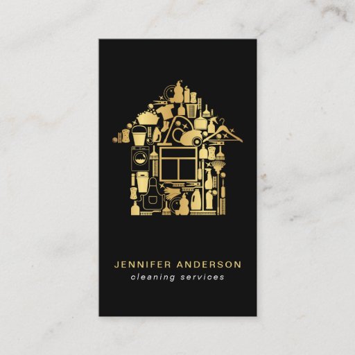 Customizable Modern Gold And Black Cleaning Services Business Card