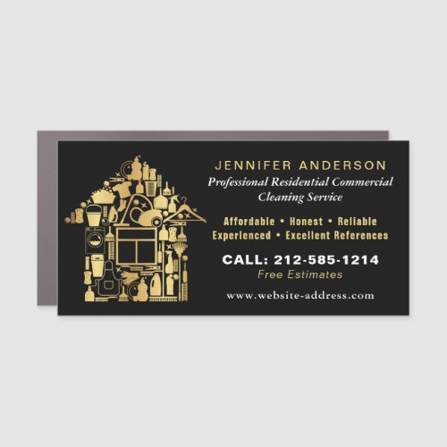 Modern Gold And Black Cleaning Services Car Magnet