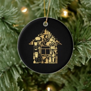 Modern Gold And Black Cleaning Services Ceramic Ornament