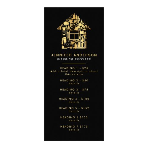 Modern Gold And Black Cleaning Services Rack Card