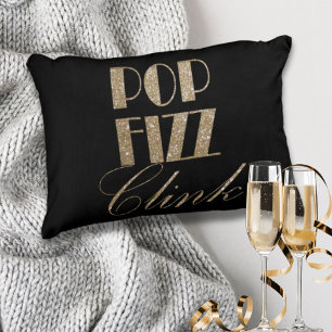 Modern Gold and Black Party Pop Fizz Clink Accent Pillow