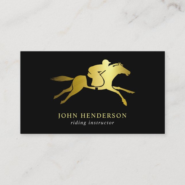 Modern Gold And Black Riding Instructor Business Card (Front)