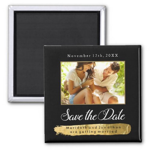 Modern Gold and Black Save the Date Photo Magnet