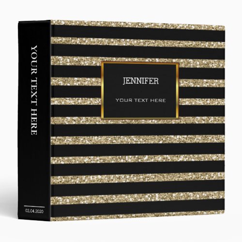 Modern gold and black stripes personal 3 ring binder