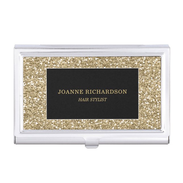 Modern Gold and black stylish elegant professional Business Card Case (Front)