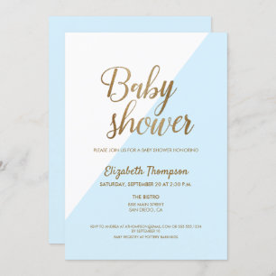 Modern Gold and Blue Baby Boy Shower Invitation Ca