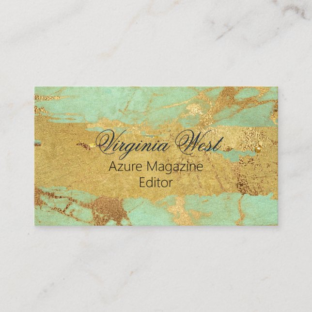 Modern Gold and Blue Marbled Business Card (Front)
