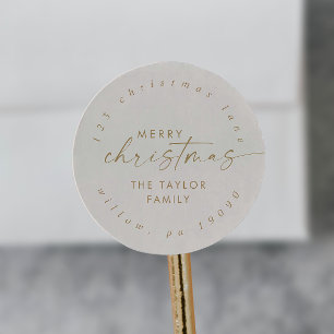 Modern   Gold and Cream Christmas Circular Address Classic Round Sticker