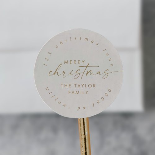 Modern  Gold and Cream Christmas Circular Address Classic Round Sticker