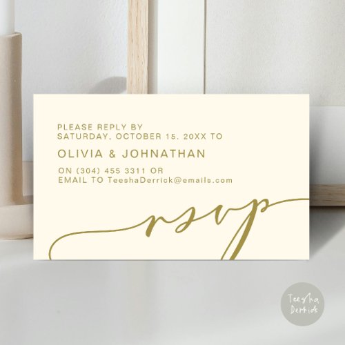 Modern gold and cream Script Digital RSVP Wedding Enclosure Card