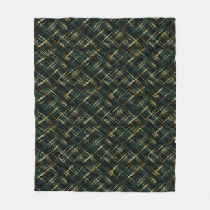 Modern Gold And Dark Green Plaid Fleece Blanket
