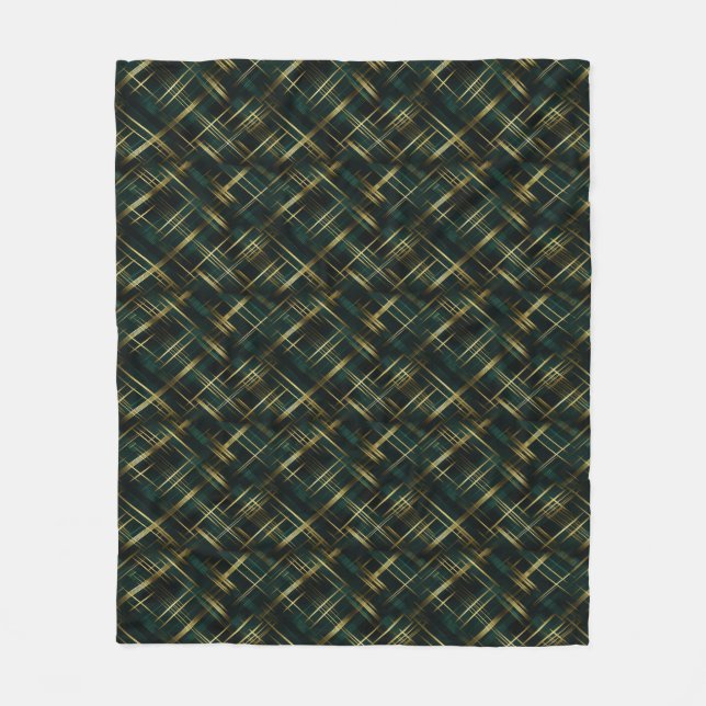Modern Gold And Dark Green Plaid  Fleece Blanket (Front)