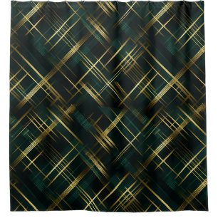 Modern Gold And Dark Green Plaid  Shower Curtain