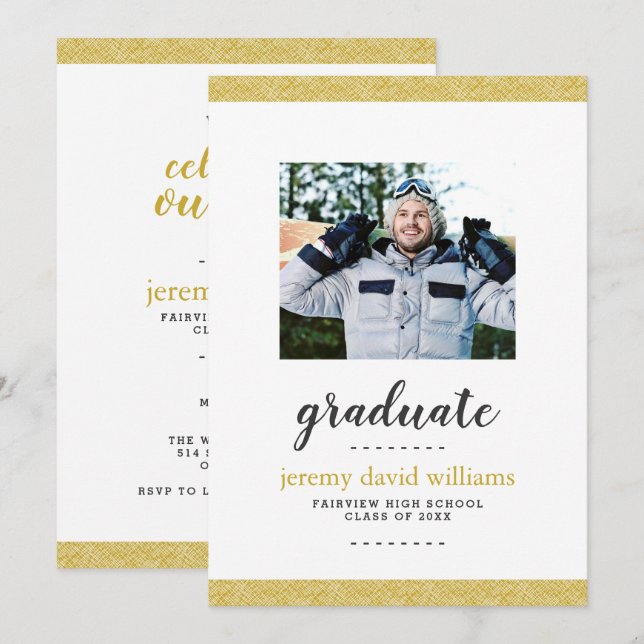 Modern Gold and Gray Photo Graduation Party Invitation (Front/Back)
