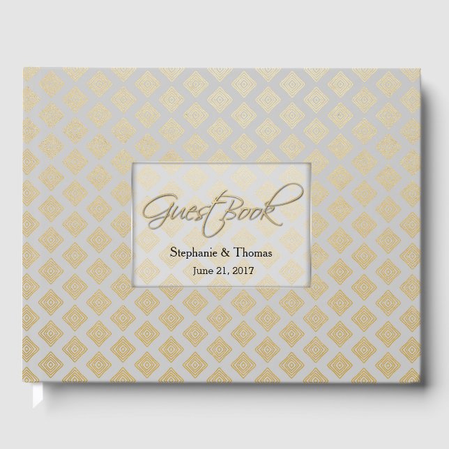 Modern Gold and Gray Wedding Guest Book (Front)