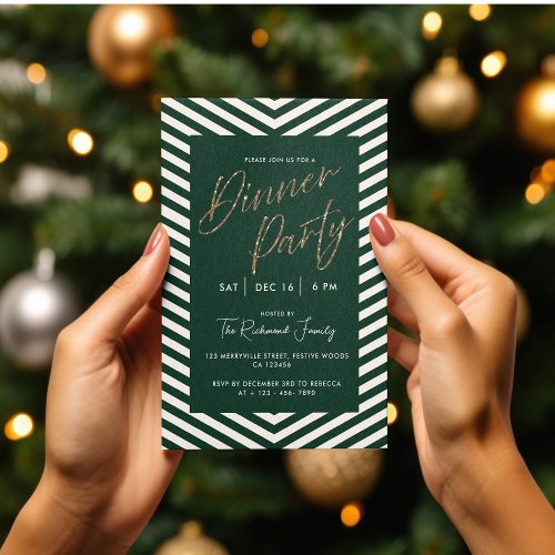 Modern Gold and Green Holiday Dinner Party  Invitation