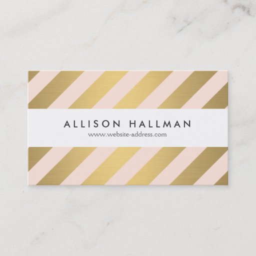 Customizable Modern Gold and Peach Diagonal Stripes Business Card Templates