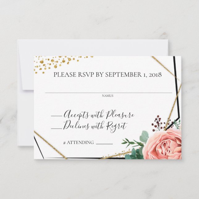 Modern Gold and Pink Geometric Wedding RSVP Invitation (Front)