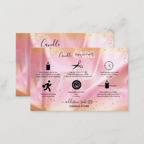 Modern Gold and Pink Glitter Candle Care Business Card